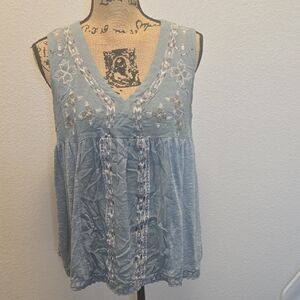 Knox Rose Light Blue Embroidered Blouse